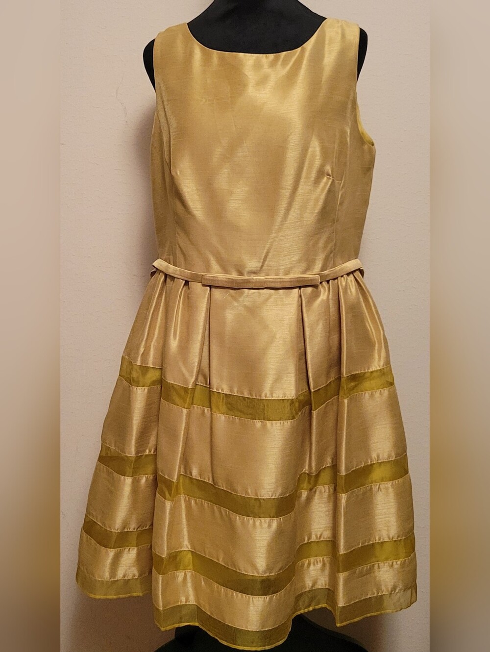 Taylor Champagne Gold Striped Formal Dress